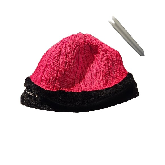 Spyder Women's Cable Knit Faux Fur Beanie Hat One Size Pink Black - Picture 2 of 7
